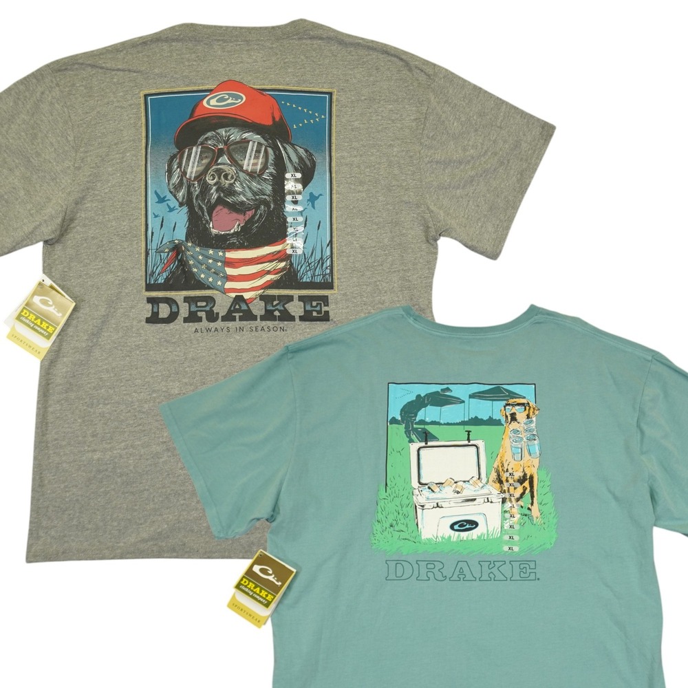 (Lot of 2) Drake Waterfowl T-Shirt Mens XL USA Dog Hunting Graphic Tee
